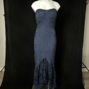 Blue Strapless Lace Dress